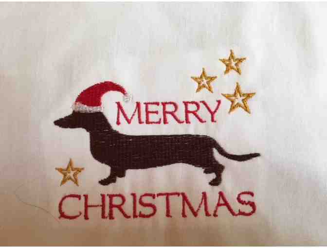 Bib! Embroidered with brown doxie and Merry Christmas!