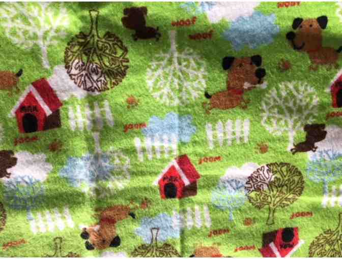 Blanket - Handmade mint green blanket with a dog with a bone and dog houses