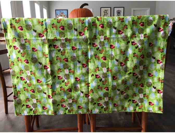 Blanket - Handmade mint green blanket with a dog with a bone and dog houses