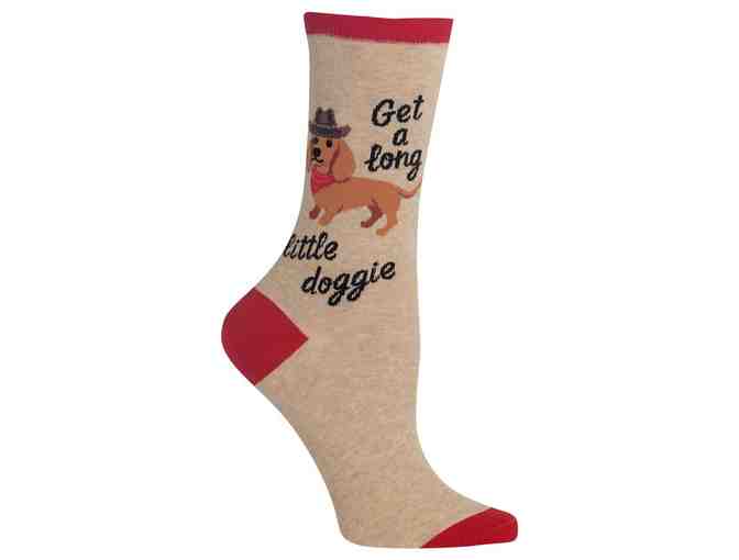 Get a long little doggie Socks with light brown background! (Women's)