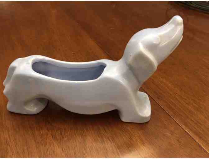 Ceramic Dachshund Planter - Possible McCoy? - VERY RARE - Flat Blue - Vintage!