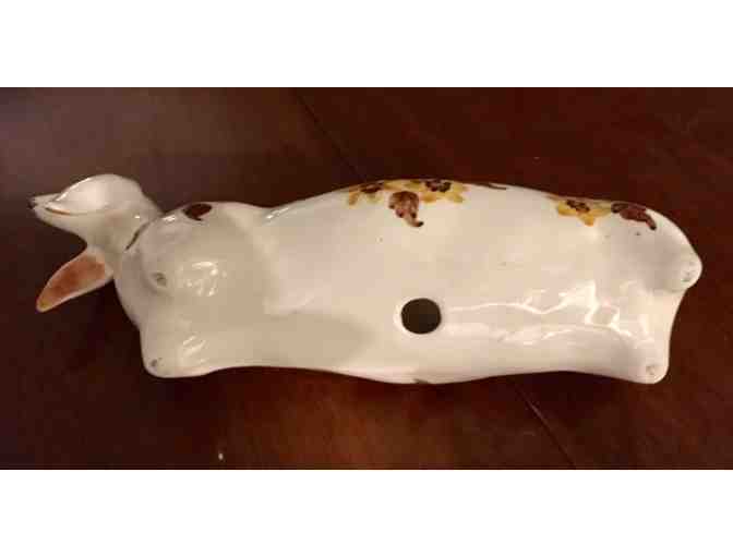 Ceramic Dachshund Dish - Off White with brown/yellow flowers - Vintage!