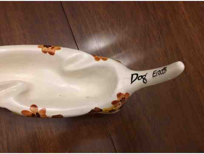 Ceramic Dachshund Dish - Off White with brown/yellow flowers - Vintage!