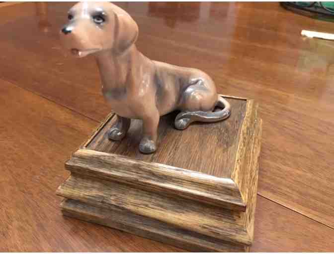 Music box!  Sitting doxie on top playing Impossible Dream!  Vintage!
