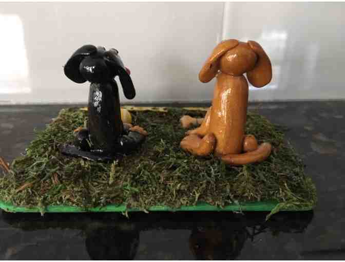 Figurine of Two Dachshunds!!  BE HAPPY!!  Crafted by MarMar Dachshund Creations!