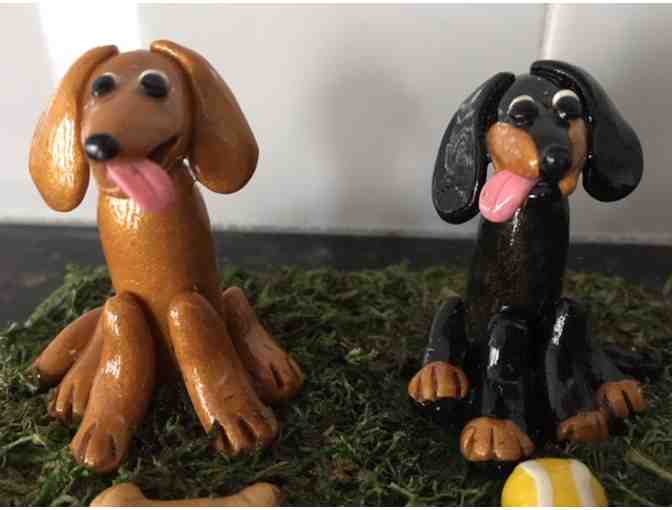Figurine of Two Dachshunds!!  BE HAPPY!!  Crafted by MarMar Dachshund Creations!