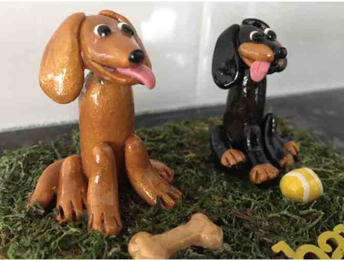 Figurine of Two Dachshunds!!  BE HAPPY!!  Crafted by MarMar Dachshund Creations!