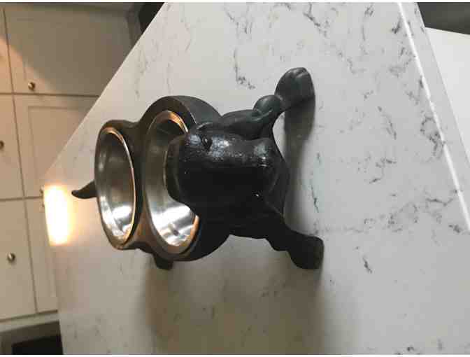 Raised Cast Iron Dachshund-Shaped Feeder with SS bowls