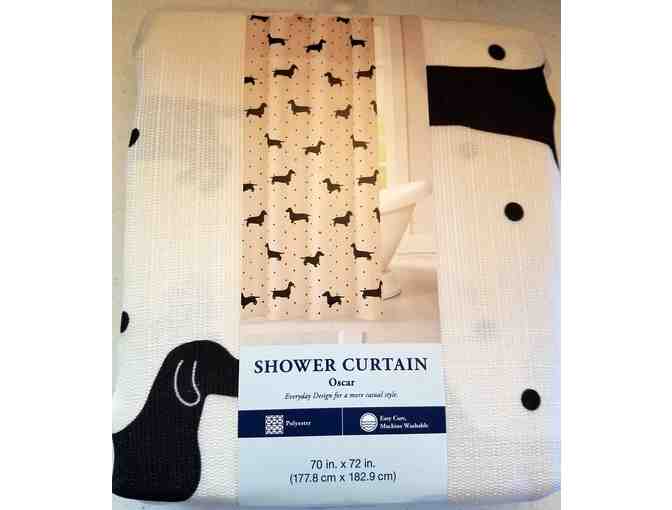 Dachshund Print Black & White Shower Curtain w/Red Hearts (70' x 72')