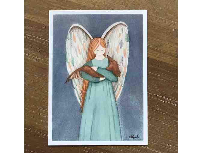 Red Long Hair Doxie Angel Folk Art Print (5' x 7')