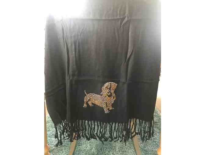 Black with Gold Bead Embroidered Lightweight Scarf