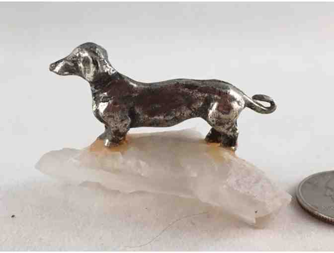 Metal Dachshund Sitting on Piece of Quartz