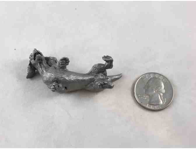 Pewter Dachshund Laying on His Back ~~  Vintage!