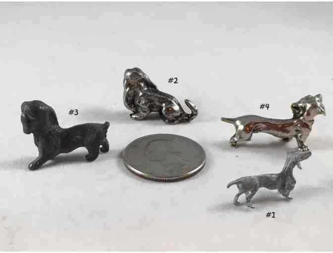 Four pewter / metal miniature dachshund figurines~~ Vintage! ~~ Highly collectible!