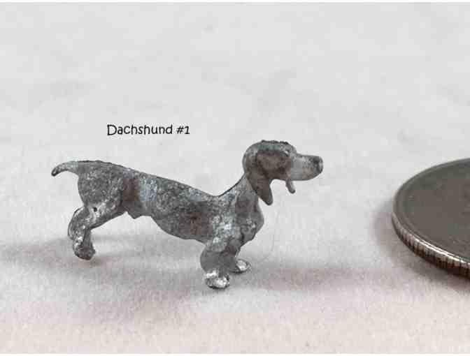 Four pewter / metal miniature dachshund figurines~~ Vintage! ~~ Highly collectible!