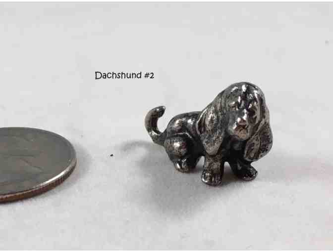 Four pewter / metal miniature dachshund figurines~~ Vintage! ~~ Highly collectible!