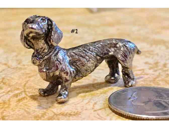 Four pewter / metal miniature dachshund figurines~~ Vintage! ~~ Highly collectible!