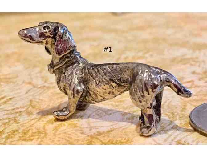 Four pewter / metal miniature dachshund figurines~~ Vintage! ~~ Highly collectible!