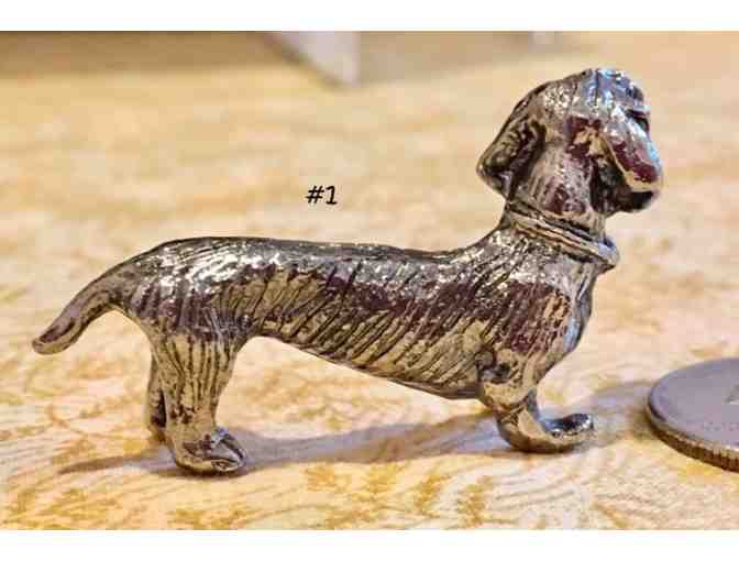 Four pewter / metal miniature dachshund figurines~~ Vintage! ~~ Highly collectible!