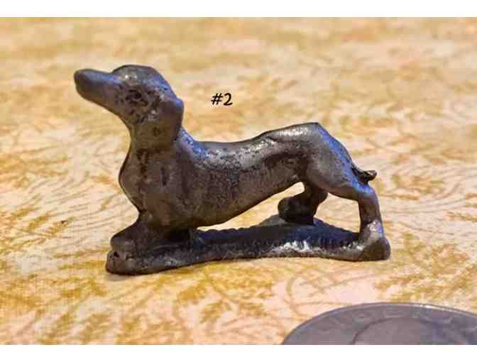 Four pewter / metal miniature dachshund figurines~~ Vintage! ~~ Highly collectible!