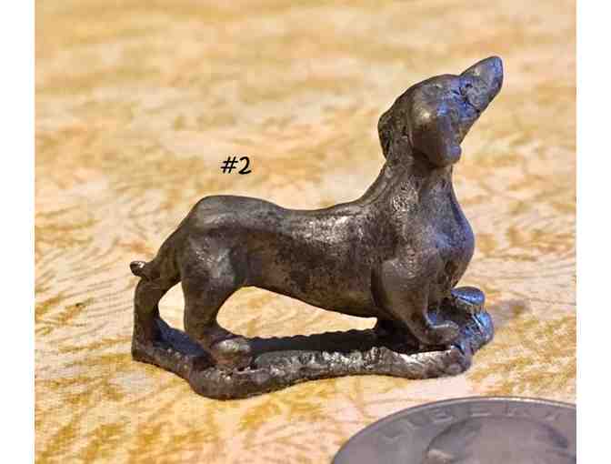 Four pewter / metal miniature dachshund figurines~~ Vintage! ~~ Highly collectible!