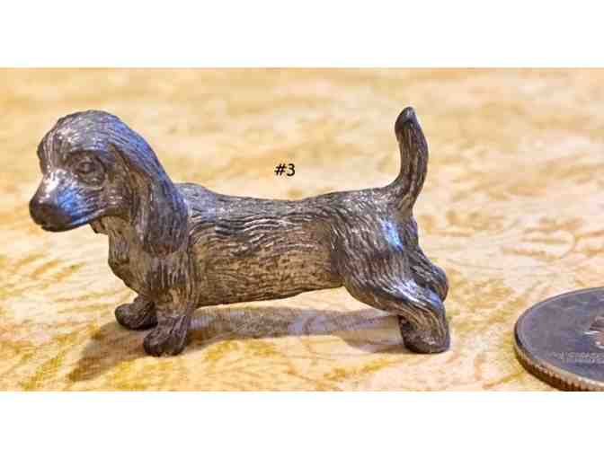 Four pewter / metal miniature dachshund figurines~~ Vintage! ~~ Highly collectible!