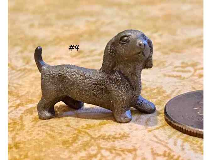 Four pewter / metal miniature dachshund figurines~~ Vintage! ~~ Highly collectible!