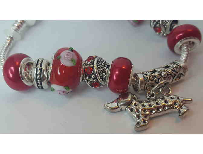 Dachshund Red Murano Lampwork European Bracelet
