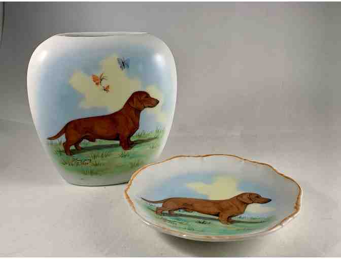 Vase and Plate - Hand decorated - Artist Mary Jung 1984 - Vintage!