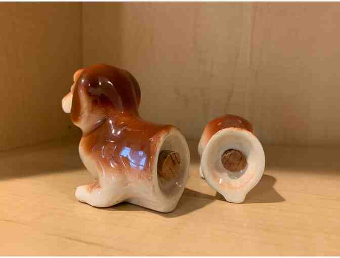 Salt and Pepper Shaker -- Vintage Porcelain 5.5' Dachshund 2 piece -Japan