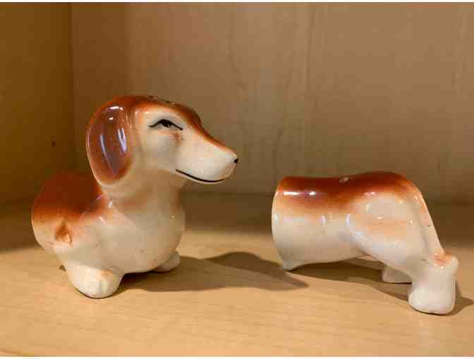 Salt and Pepper Shaker -- Vintage Porcelain 5.5' Dachshund 2 piece -Japan