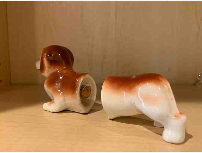 Salt and Pepper Shaker -- Vintage Porcelain 5.5' Dachshund 2 piece -Japan