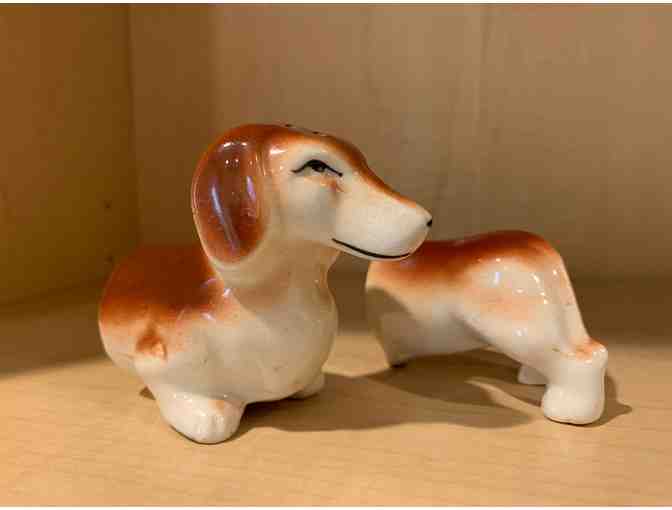 Salt and Pepper Shaker -- Vintage Porcelain 5.5' Dachshund 2 piece -Japan