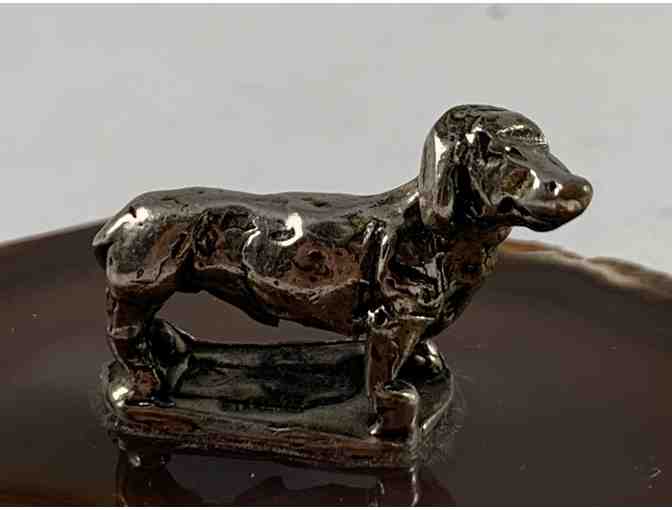 Signed Nora-Joe Weingarten Handcrafted Sterling Silver-Agate Dachshund Figurine