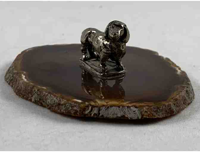 Signed Nora-Joe Weingarten Handcrafted Sterling Silver-Agate Dachshund Figurine