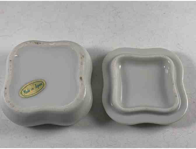 Porcelain Covered Box with Black and Tan painted dachshund - Vintage! - Made in Japan!