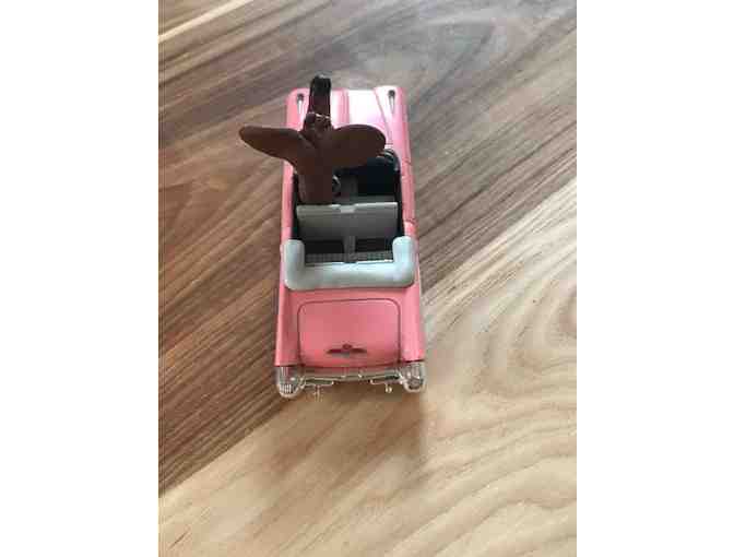 Adorable Handmade Dachshund Figurine in Pink Cadillac