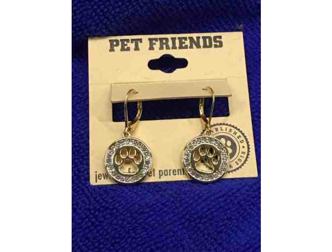 Earrings -- Silver Tone Pave Paw Cutout Drop Earrings
