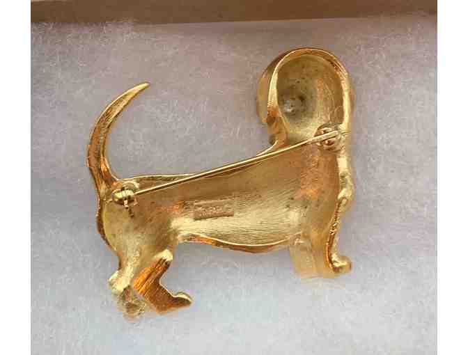 Brooch - Pin ~~ 1960'S Crown TRIFARI Gold-Tone Posing Dachshund Brooch