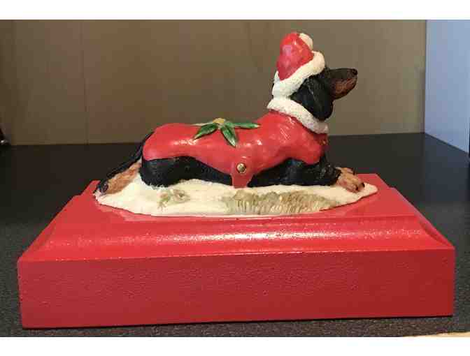 Christmas Stocking Holder - Charmstone Marv-Art Dachshund Figurine dressed for Christmas!