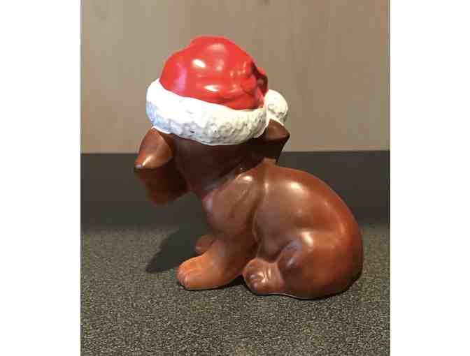 Figurine - VINTAGE Josef Originals Dachshund Dog Wearing Santa Hat Holding Candy Cane