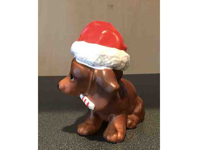Figurine - VINTAGE Josef Originals Dachshund Dog Wearing Santa Hat Holding Candy Cane