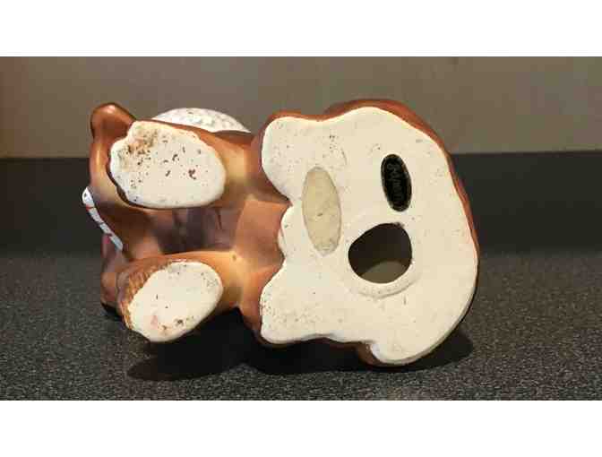 Figurine - VINTAGE Josef Originals Dachshund Dog Wearing Santa Hat Holding Candy Cane