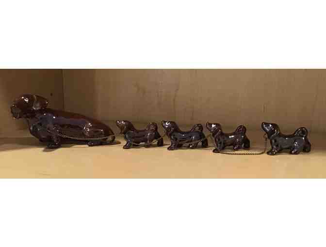 Vintage Red Clay (Redware) Dachshund Mother & Pups Figurines-5 Pieces-Not perfect!!