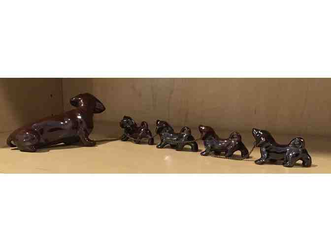 Vintage Red Clay (Redware) Dachshund Mother & Pups Figurines-5 Pieces-Not perfect!!