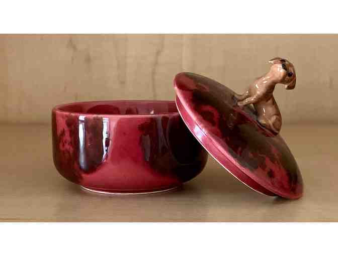 Trinket Dish - Covered Trinket Dish with adorable Dachshund Puppy on Top!
