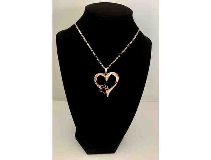 Necklace - Heart Shaped Necklace with Paw, Crystals and 'Love You'