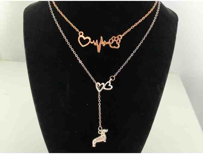 Two Necklaces - 1 Gold-Tone of Heartbeat with a Paw & 1 Silver Tone of Dachshund w/Hearts
