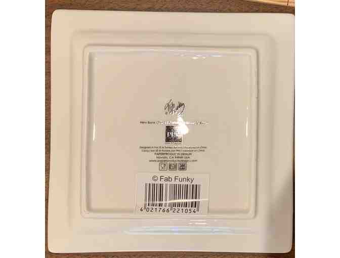 Fab Funky Dog Square 6' White Bone China Plate - Dachshund Riding a Scooter!