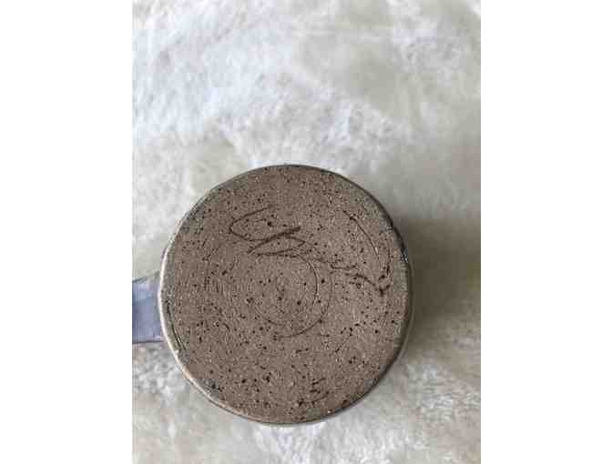 Handmade pottery coffee mug with dachshund handle